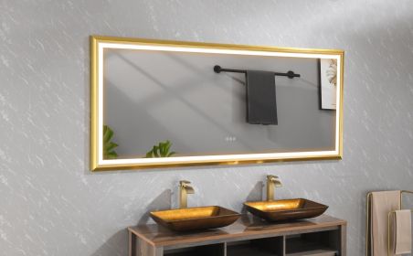 84 x 48 Inch LED Bathroom Mirror with Aluminum Frame, Wall Mounted Vanity Mirror, Anti-Fog, Memory, 3 Colors, Stepless Dimmable