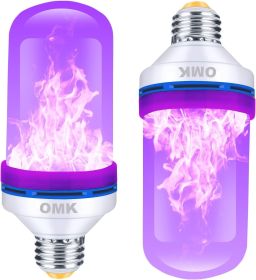 Purple LED Flame Light Bulbs - Flickering, Gravity Sensing, E26 Base, Holiday & Valentine Decoration (2Pack)