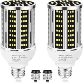 50W 2 Pack LED Corn Light Bulb,5000K Daylight 6500LM(500W Equivalent) Commercial GradeE26/E39 Medium Mogul Base LED Lamp