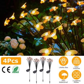 4Pack Solar Powered Stake Bee Light 2 Lighting Mode Lifelike Firefly Decorative Stake Lamp IP65 Waterproof Outdoor Landscape Garden Light Warm Ye
