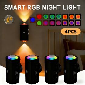 4PCS Color-sensing Motion Night Lights, Wall Lights, Cabinet Lights, Decorative Lights, With Three Lighting Modes, Available In Multiple Colors, (Option: Black shell-4PCS)