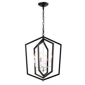 4-Light Farmhouse Kitchen Chandeliers, Matte Black And Sliver Vintage Rustic Cage Light Fixture Adjustable Height Chandeliers For Dining Room Hal (Option: Matte Black)