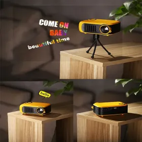 Mini Projector, Multi-Port Design, 4-Way Projection, Manual Focus, 1080P Support, Home Office Outdoor Projector (Option: orangeandblack)