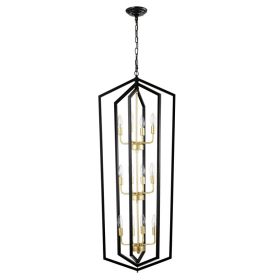 12-Light Lantern Tired Farmhouse Ceiling Hanging Light Black Chandelier Metal Modern Pendant Light Fixtures For Kitchen Island Dining Room Living (Option: Matte Black)