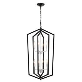 8-Light Farmhouse Kitchen Chandeliers, Matte Black And Sliver Vintage Rustic Cage Light Fixture Adjustable Height Chandeliers For Dining Room Hal (Option: Matte Black)