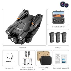 Dual Camera Drone; 3 Sides Obstacle Avoidance; Optical Flow Positioning; Automatic Shot Detection; Real-time Transmission; One Key Return; Foldin (Color: Black, Items: 3 BATTERY)