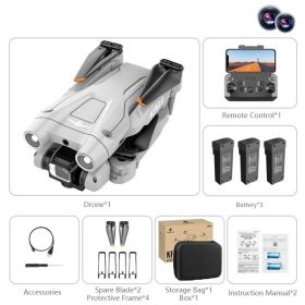 Dual Camera Drone; 3 Sides Obstacle Avoidance; Optical Flow Positioning; Automatic Shot Detection; Real-time Transmission; One Key Return; Foldin (Color: GRAY, Items: 3 BATTERY)