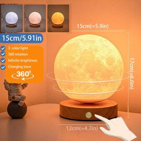 1pc Rotating Moon Atmosphere Night Light; Sleeping Light For Bedroom; Planet Lamp (Items: 5.91in Moon Lamp Rotating Touch Three-color Charging)