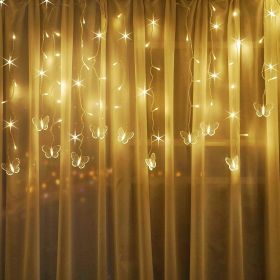 1pc LED Butterfly Curtain Fairy Lights USB Plug Firefly Twinkle String Lights; Christmas Lights Outdoor Waterproof String Lights With 10 Drops; I (Color: Warm White)