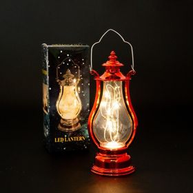 1pc Retro Portable Flameless Candle Lamp; LED Luminous Night Light Creative Small Oil Lamp; Holiday Decoration Ornament; Creative Atmosphere Lamp (Color: Light String Red)