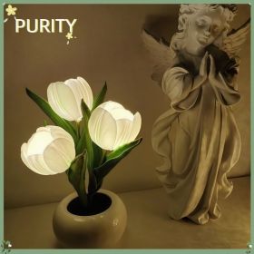 Tulip Lamp - LED Replica Tulip Table Lamp with Flower Vase for Desktop Decoration. Suitable for home, living room, desktop decoration, holiday gi (Color: White)