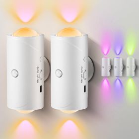 LED Motion Sensor Night Light, 7 Colors Rechargeable Battery Stair Light, Wireless Magnetic Wall Lamp, Cordless LED Wall Night Lights for Steps (Color: White 2PCS)