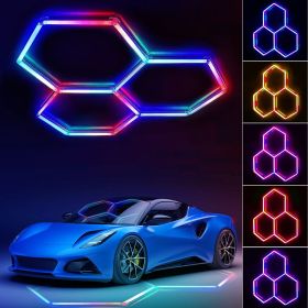 Hexagon led Lights - Garage Hexagon Light with Multi Color Modes, Dimmable and Speed Adjustable RGB Hexagon Wall Lights, DIY Design for Gaming Ro (size: 3hex)
