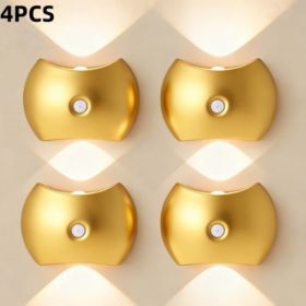 LED Modern Indoor Wall Light with Motion Sensor 3 Color Modes 2700K/4500K/6500K USB Rechargeable Magnetic Portable Wall Sconce for Living Room Be (Color: Golden 4 PCS)