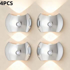 LED Modern Indoor Wall Light with Motion Sensor 3 Color Modes 2700K/4500K/6500K USB Rechargeable Magnetic Portable Wall Sconce for Living Room Be (Color: Silver 4 PCS)