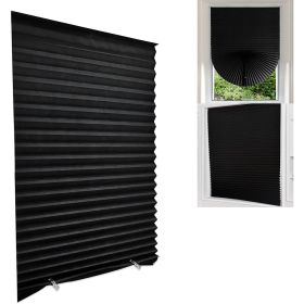 Portable blind full-shading curtain self-adhesive pleated blind non-perforated adhesive roller blinds. (Color: Black, size: 150cm)