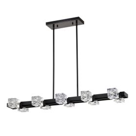 Rectangle Chandelier For Dining Room, 10-Light Black Farmhouse Linear Pendant Light Fixture, Modern Crystal Hanging Lighting Chandelier For Lobby (Option: Matte Black)
